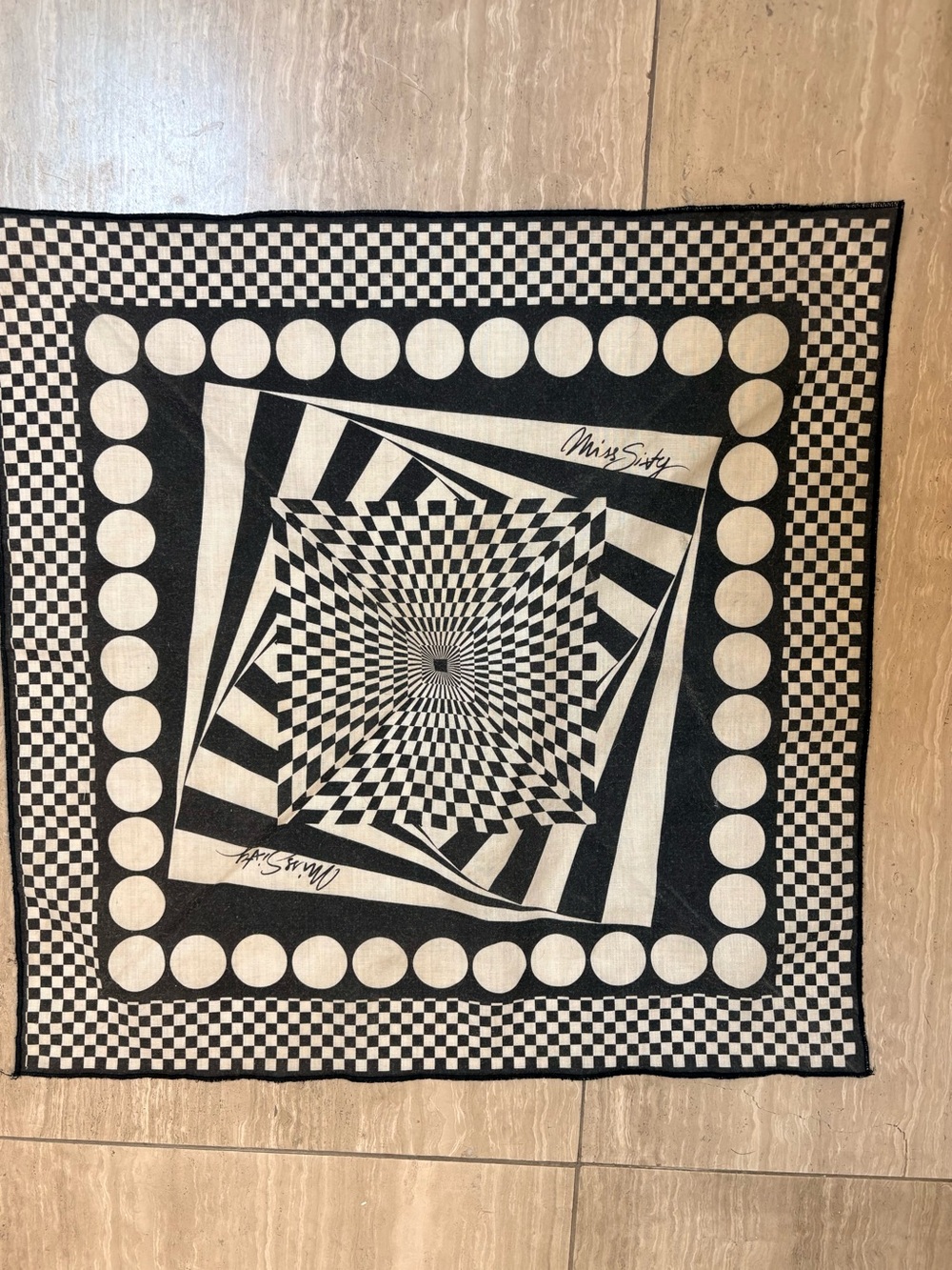 Miss Sixty Black and White Optical Print square scarf